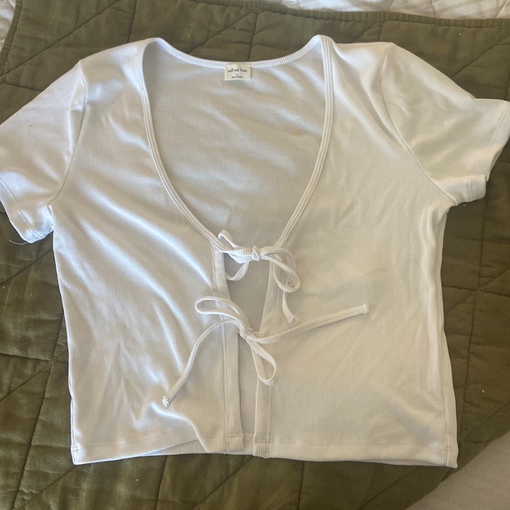 Aritzia White Tie-Front Blouse